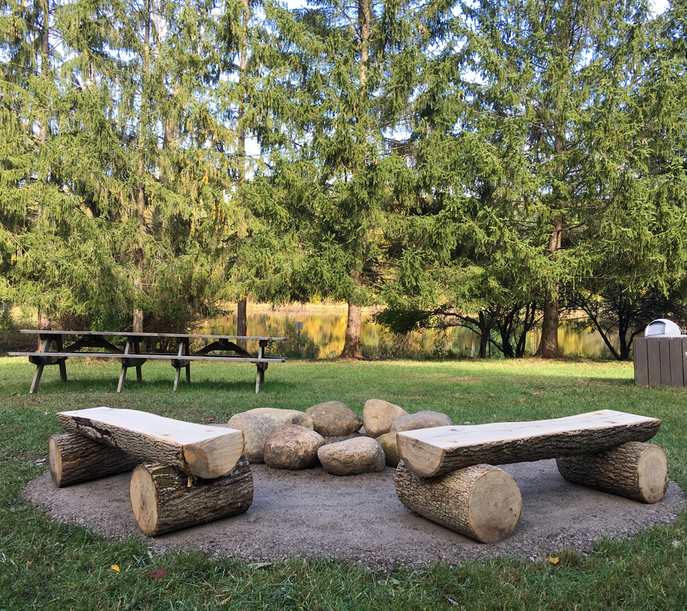 Blair Ridge Park - tent campsite - picnic table - fire ring - trees - pond